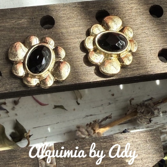 Alquimia Gold and Black Floral Earrings - Picture 1 of 1